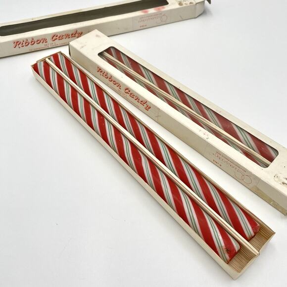 Vintage Department 56 Ribbon Candy 12" Handmade Taper Candles Peppermint Striped - Picture 2 of 12